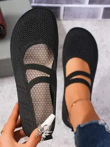 Women's Lightweight Breathable Slip-On Sports Shoes, Casual Knit Walking Shoes, Comfortable Linen Insoles, Durable Round Toe Design, Slip On Style