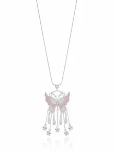 ”Ethnifly“ 925 Sterling Silver Whimsical Pink Butterfly Pendant Necklace – Fairy Core Vibes