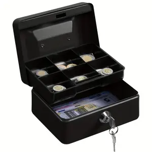 Metal Cash Box with Key Lock, Compact Money Saving Box with Top Handle, Ideal for Daily Office Use and Coin Savings, Money Safe Box, Size 15x12x8 Cm
