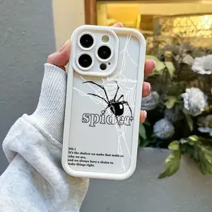 A phone case with black spider and white spider web patterns, durable matte surface, suitable for iPhone 17 Air/16 Plus/15 Pro Max/14 Pro/13/12/11/XS Max/X phone case, perfect holiday gift for family, friends, lovers, boyfriend, girlfriend TY595