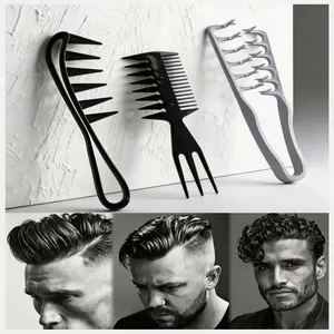 Men's Special Styling Comb Set, Textured Oil-Head Wide-Tooth Comb, Airplane Head & Big Back Hair Styling, Hair Double-Clamp Comb, Styling Tool