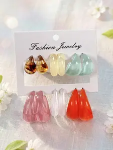 Women's Fashion Dopamine Color Resin Earrings Set, Daily Wear Jewelry, Perfect Holiday Gift, 12pcs Elegant Ear Accessories