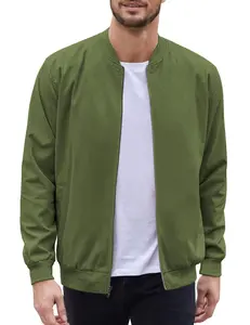 Coofandy Men's Olive Green Lightweight Bomber Jacket Premium Linen Fabric Casual Style Medium Size Rib Collar & Side Pockets Perfect for Spring Fall Winter