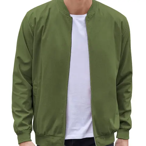 Coofandy Men's Olive Green Lightweight Bomber Jacket Premium Linen Fabric Casual Style Medium Size Rib Collar & Side Pockets Perfect for Spring Fall Winter