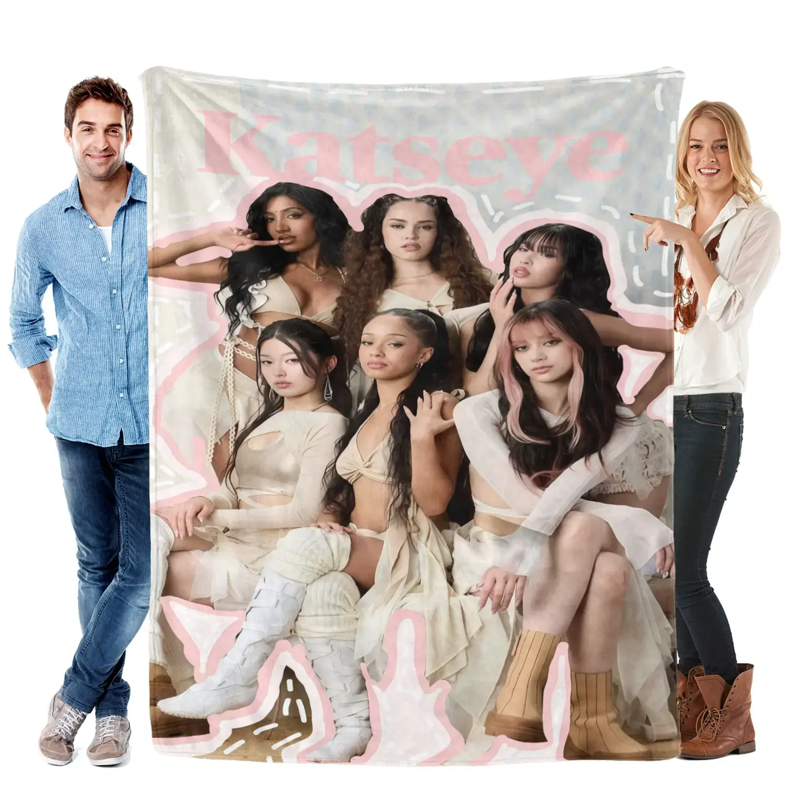 KATSEYE Beautiful Chaos Tour Flannel Throw Blanket, K-Pop Group Photo Collage for Teen Bedrooms, Dorm Music Lounges and Concert Memory Displays, Lightweight Sofa Accent & Birthday Holiday Gift for Girls, Women and Pop Fans, Plush Cozy Bedding