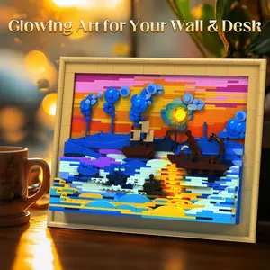 1514+ Piece Sunrise at Sea Building Block Set, Artistic Picture Frame, Tabletop Ornament, Can Be Hanged on Wall, Home Decor, Housewarming Gift, Suitable for Women, Mother's Day, Valentine's Day, Christmas, a Top Choice for Girls' Gifts.