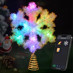 Snowflake Christmas Tree Topper, 8 Inch Rainbow Lacquer Finish with RGB Color Changing, Static & Dynamic Modes, 12 LEDs, USB  for Xmas Tree Decorations