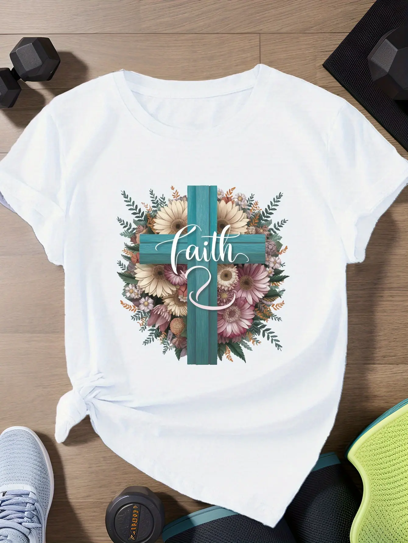Plus Size Sports T-Shirt for Women with Faith Inte unisex soft cotton short sleeve t shirt, vintage graphic casual tee for men women teens, perfect birthday holiday gift for camping travel gym daily street casual wear
