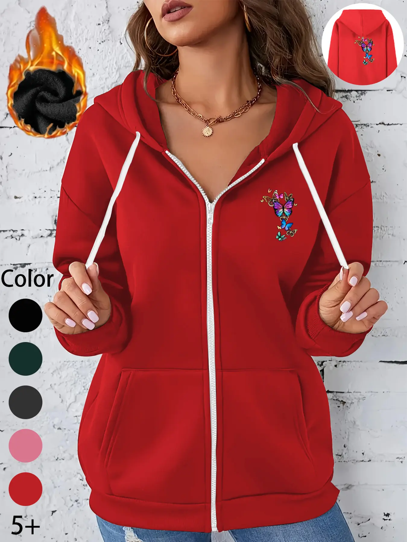 Women's Fall Winter Fitted Long Sleeve Hoodie, Butterfly Heart Geometric Pattern, Sporty Style, Comfortable Casual Outdoor Wear, Zipper Design, Graphic Hoodie Sweatshirt, Casual Print Hoodie