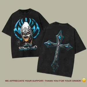 WWE Rey Mysterio 619 Lucha Libre Washed T-Shirt, Vingtage Graphic Design, Iconic Wrestling Print, Classic Fan Apparel Cotton Fabric, Menswear Oversized Streetwear