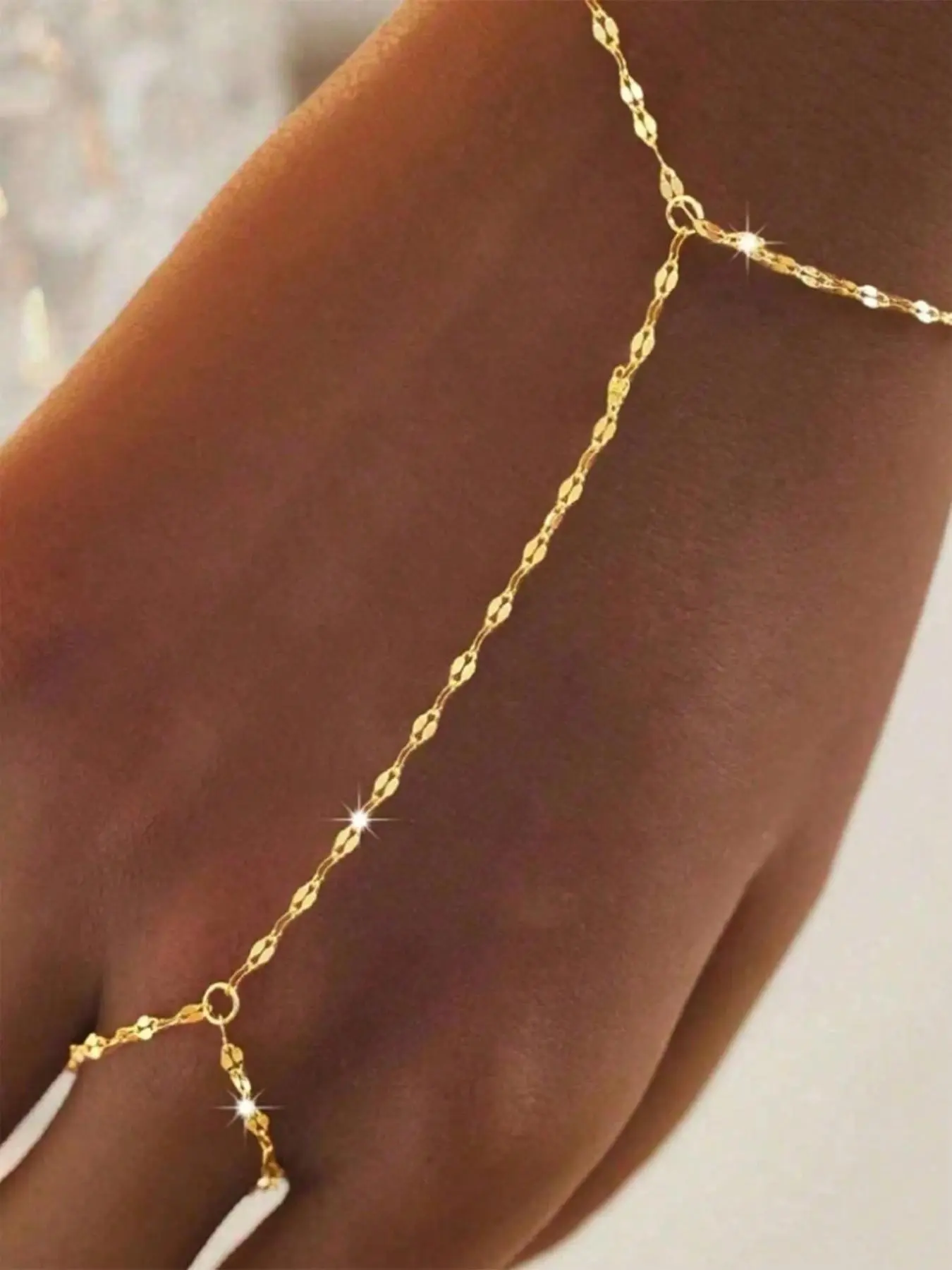 Women's Geometric Metal Chain Ring Bracelet, Fashionable Minimalist Jewelry Accessory, Perfect for Daily Wear, Festive Events, Parties