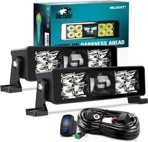 Nilight 8in Dual Row LED Light Bar, 9-LED Spot Fog Lamps with Screw-Less Night Vision, 18AWG Rocker Switch Wiring Harness Kit, Aluminum Alloy Body, IP68 Rating, for Off-Road Trucks, ATVs (Includes Light Bulbs)