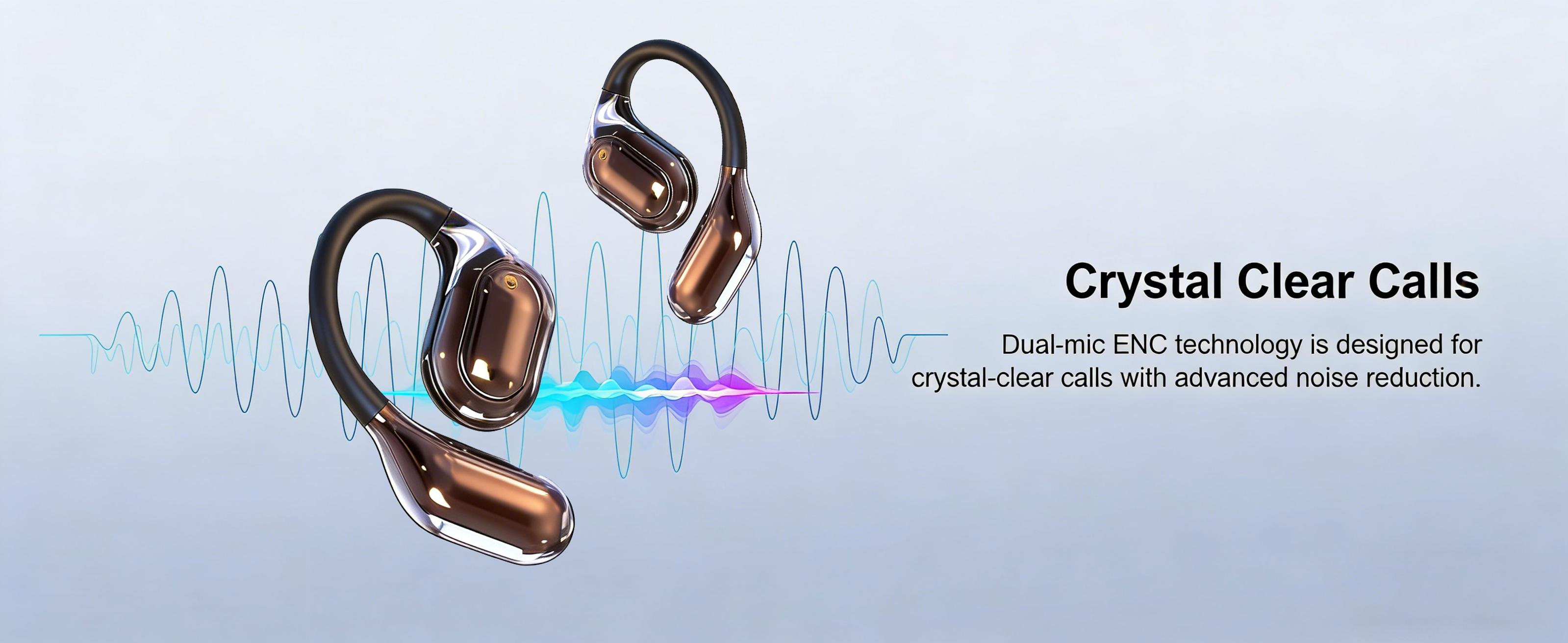 Open-Ear Headphones, Bluetooth 6.0 Wireless Earbuds Powerful Sound, 40H Open Ear Earbuds with ENC Mic, Adjustable Ear Hooks/Ultra-Comfort Earphones for Workouts/Running, Black