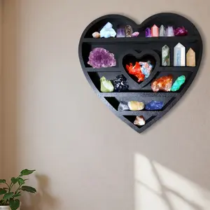 Heart-Shaped Wooden Wall Shelf | Vintage Manufactured Wood, Suitable for Various Room Types, Ideal for Home Wall Decor and Display of Crystals