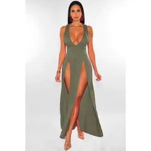 (NEW)Summer long dress, European and American deep V-slit multi-color dress, bandage dress, nightclub dress, women