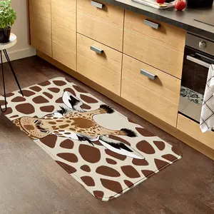 Funny Giraffe Leopard Kitchen Mat, Non-Slip Comfortable Foot Pad, Absorbent Rug for Home, Soft Anti-Slip Door Mat, Multi-Size Welcome Gift