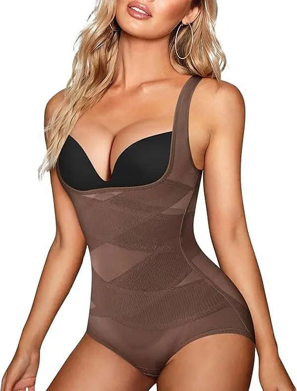 Women's Open Bust Shapewear Bodysuit - Seamless Tummy Control & Butt Lifter Shorts with Sleeveless Mesh Design and Athletic Firm Compression