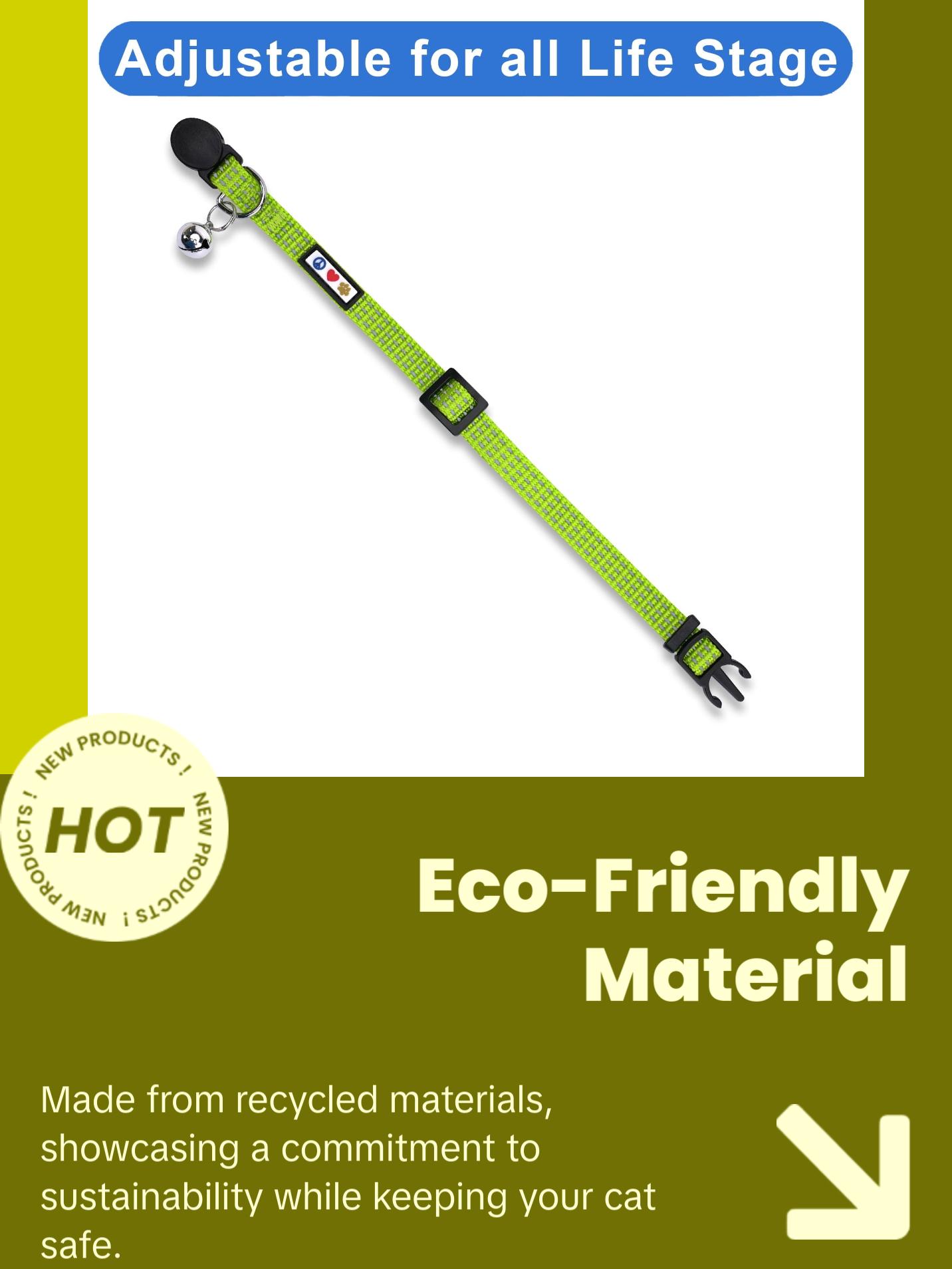 Reflective Cat Collar with Safety Buckle and Removable Bell Cat Collar Kitten Collar Green Cat Collar Reflective Cat Collar with Safety Buckle and Removable Bell Cat Collar Kitten Collar Green Cat Collar