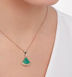Pre-owned Divas' Dream necklace in 18 kt rose gold with pendant set with a dia, malachite elements, and pavé