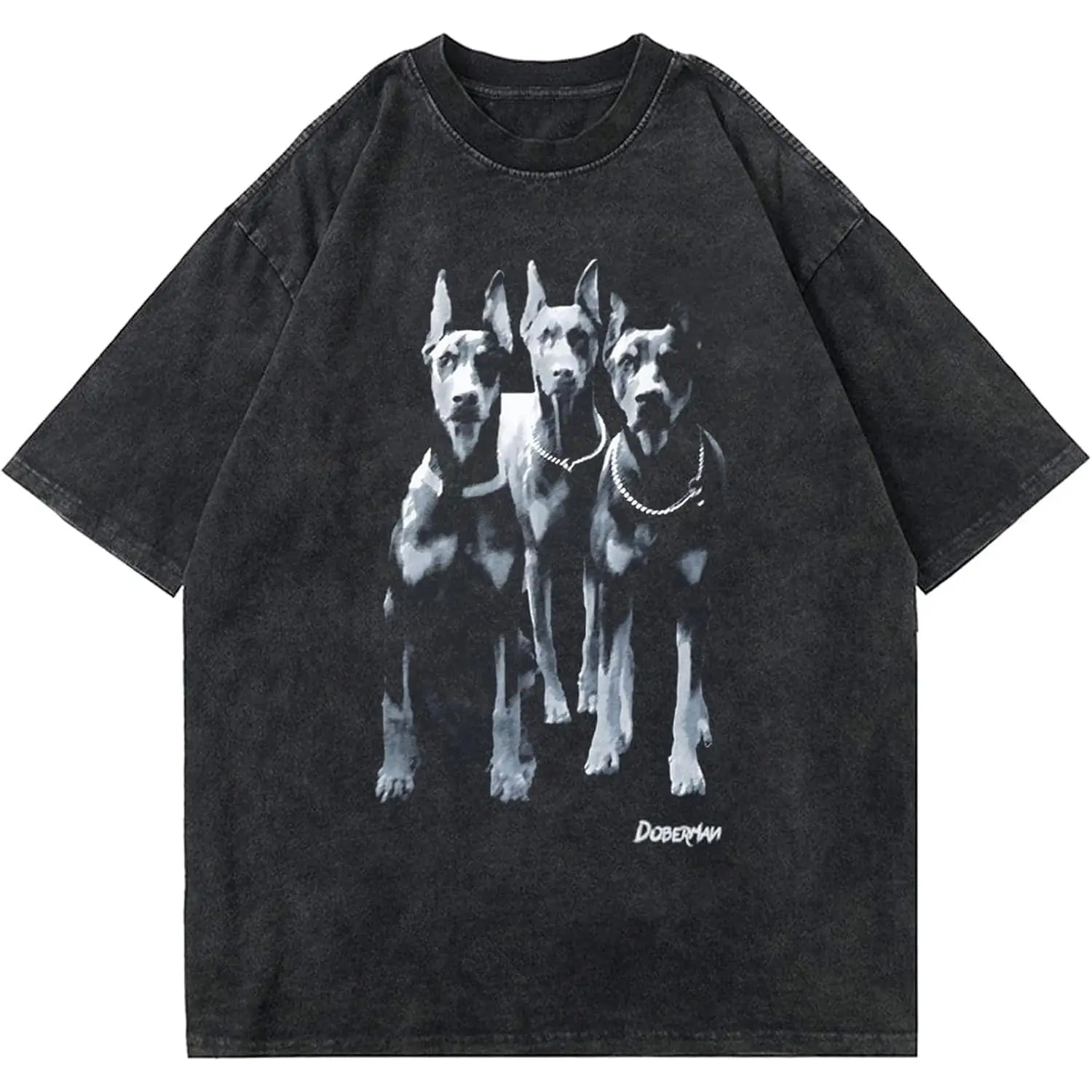 Oversized Washed Graphic T-Shirt with Doberman Print, Unisex 100% Cotton Vintage Streetwear Top, Shortsleeve Round Neck for Everyday, Garments, Tee, Stylish, Fashion, Soft Cotton