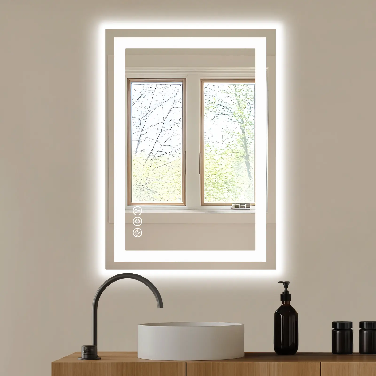 Anti-fog LED Bathroom Mirror with Dual Light Source and Three Lighting Modes Anti-fog LED Bathroom Mirror with Dual Light Source and Three Lighting Modes