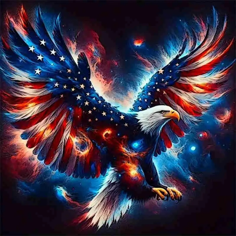 Patriotic Bald Eagle with American Flag Feathers 5D Full Drill Diamond Painting Kit Bold Design, Diamond Pattern Design, with Red White and Blue Accents Patriotic Style DIY Home Wall Decor Ideal Gift For US Patriot & Craft Enthusiasts
