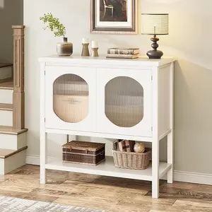 Storage Cabinet with Glass Cabinet Doors, 35.4" Console Table with Storage Shelf Modern Buffet Sideboard Reeded Glass Door Accent Cabinet for Kitchen Dining Room Entryway