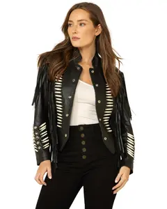 Liberty Wear Women's Fringe Sheep Napa Jacket - 9841-Blk