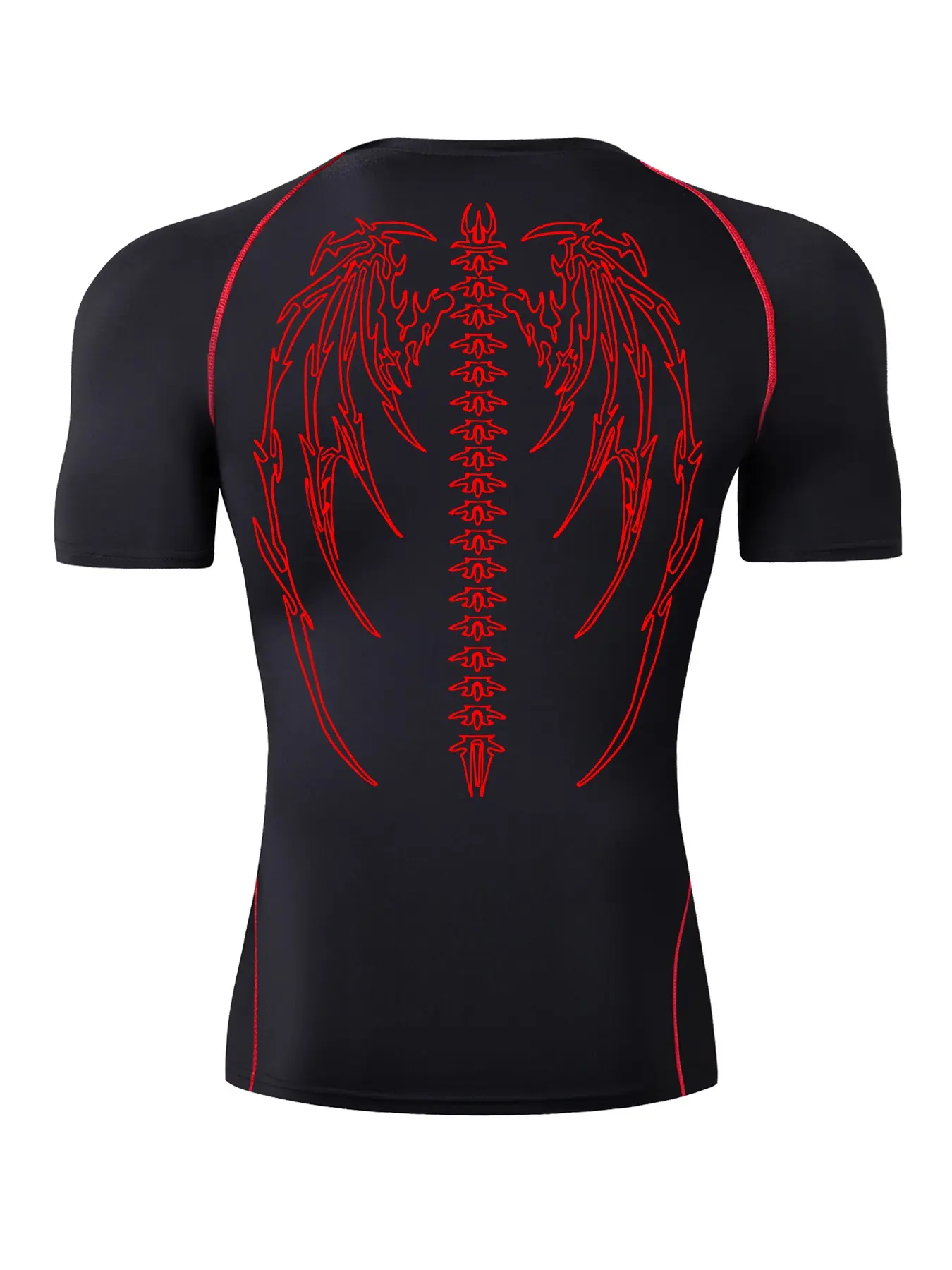 Skeleton Wings Print Short Sleeve Compression Shirt for Men, Gym Workout Running Tight-Fitting Sporty Tees, Summer Quick-Dry Breathable Round Neck T-Shirt Tops, Activewear