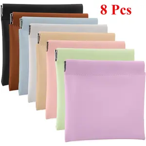 8/6 PCS Snap Closure Organizer Pouch, Small Women's Leather Pouches for Purse, Mini Makeup Bag for Cosmetics Headphones Jewelry Lipstick