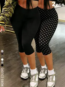 2 PCS High Waist Capri Leggings for Women, Y2K Aesthetic Stretchy Slim Fit Capris, Buttery Soft Casual Workout Pants,2026 Athleisure Outfit,Yoga, Gym, Daily Wear, Running, Shopping, Versatile Minimalist Style for Teen Girls, Gen Z Fitness Lovers