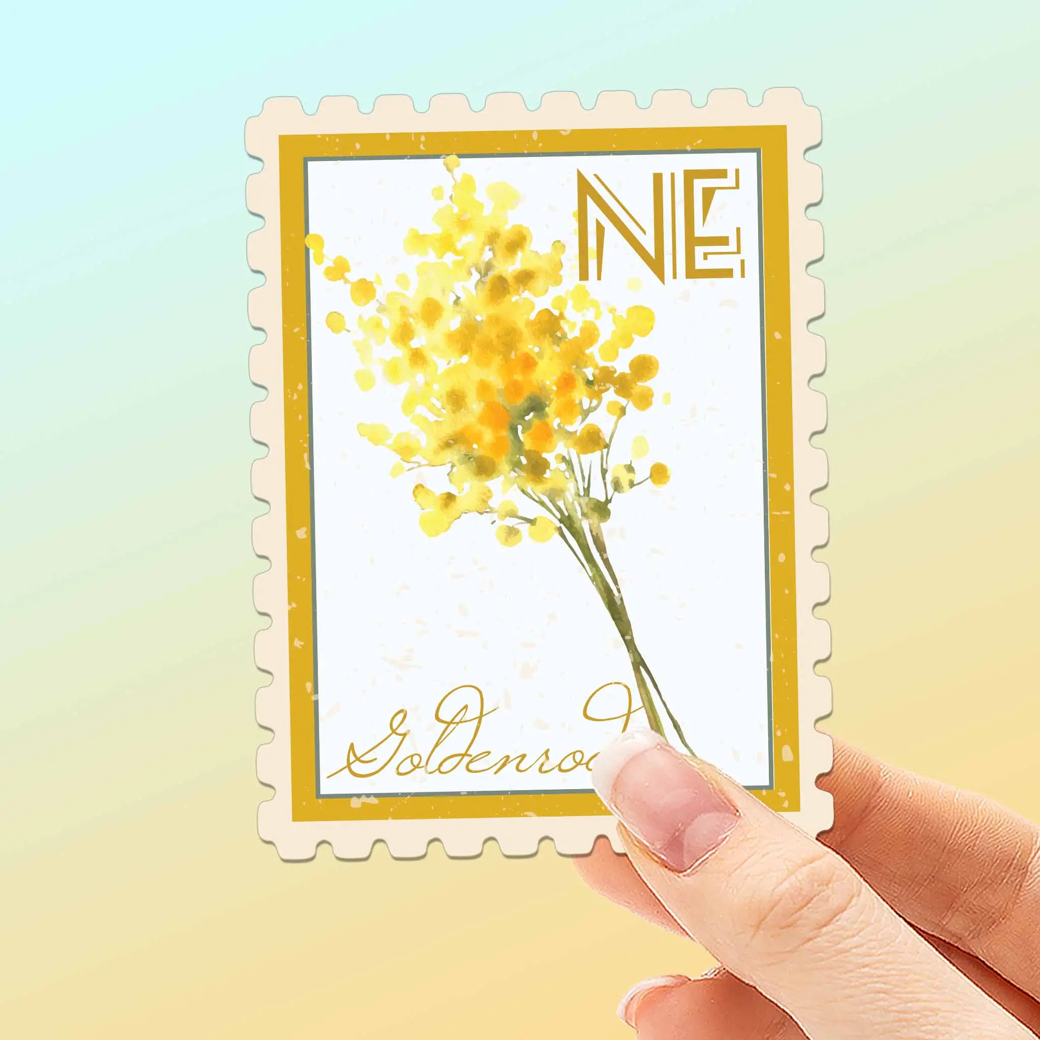 Nebraska State Flower Goldenrod Sticker- NE Vintage Stamp Decal