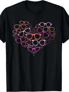 Men's & Women's 100% Retro Optometry T-Shirt - Optician Glasses & Heart Frame Graphic Tee, Short-Sleeve Casual Shirt for Optometrists, Year-Round Comfortable Wear