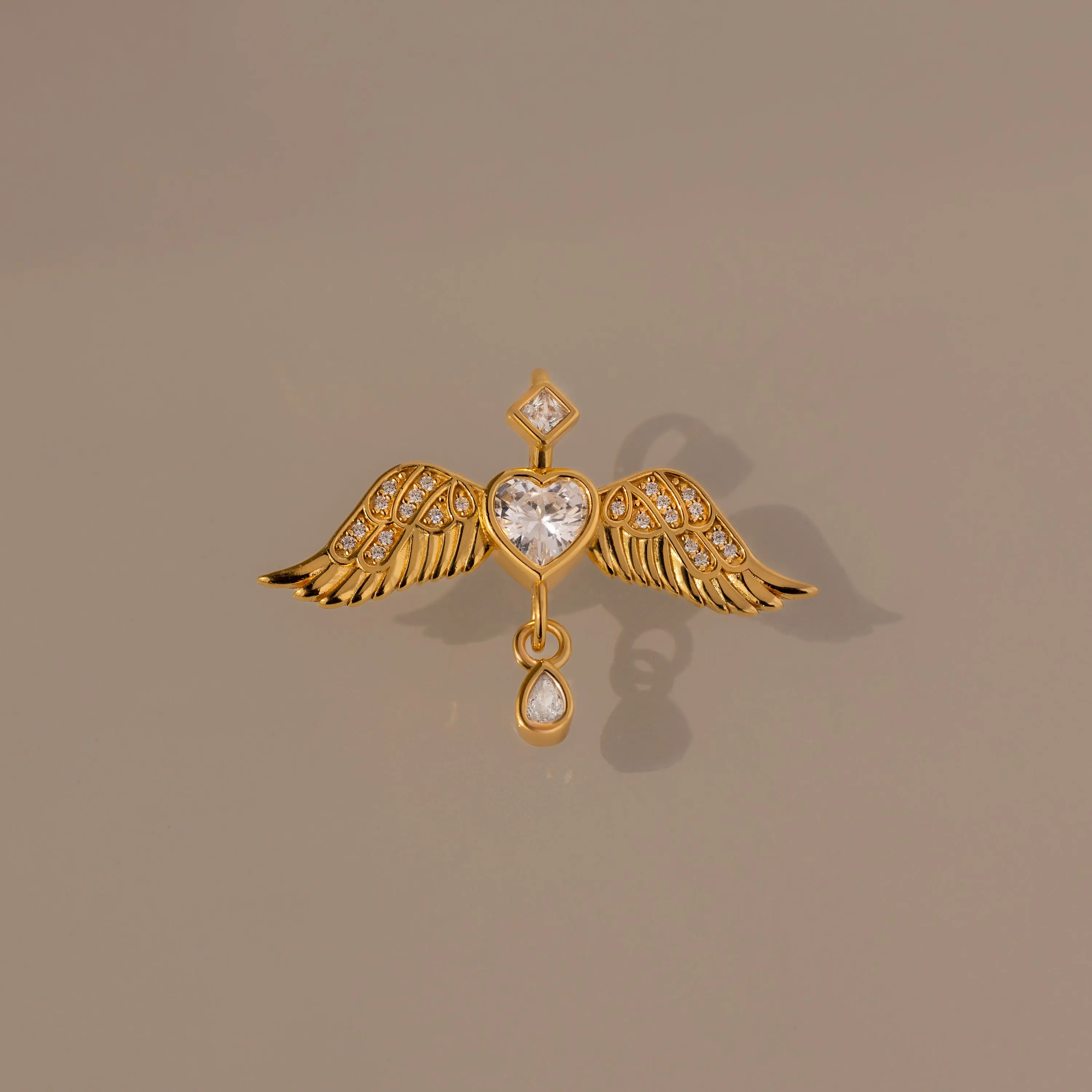 Angel Wing Charm by Caitlyn Minimalist - Diamond Dangle Heart Charm in Gold & Silver - Vintage Jewelry - Grandma Gift