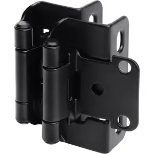 50 Pack (25 Pairs) 1/2" Overlay Black Self-Closing Cabinet Hinges, Partial Wrap Semi-Concealed Face Frame Hinge for Cupboard & Kitchen Doors with Screws & Quiet Bumpers