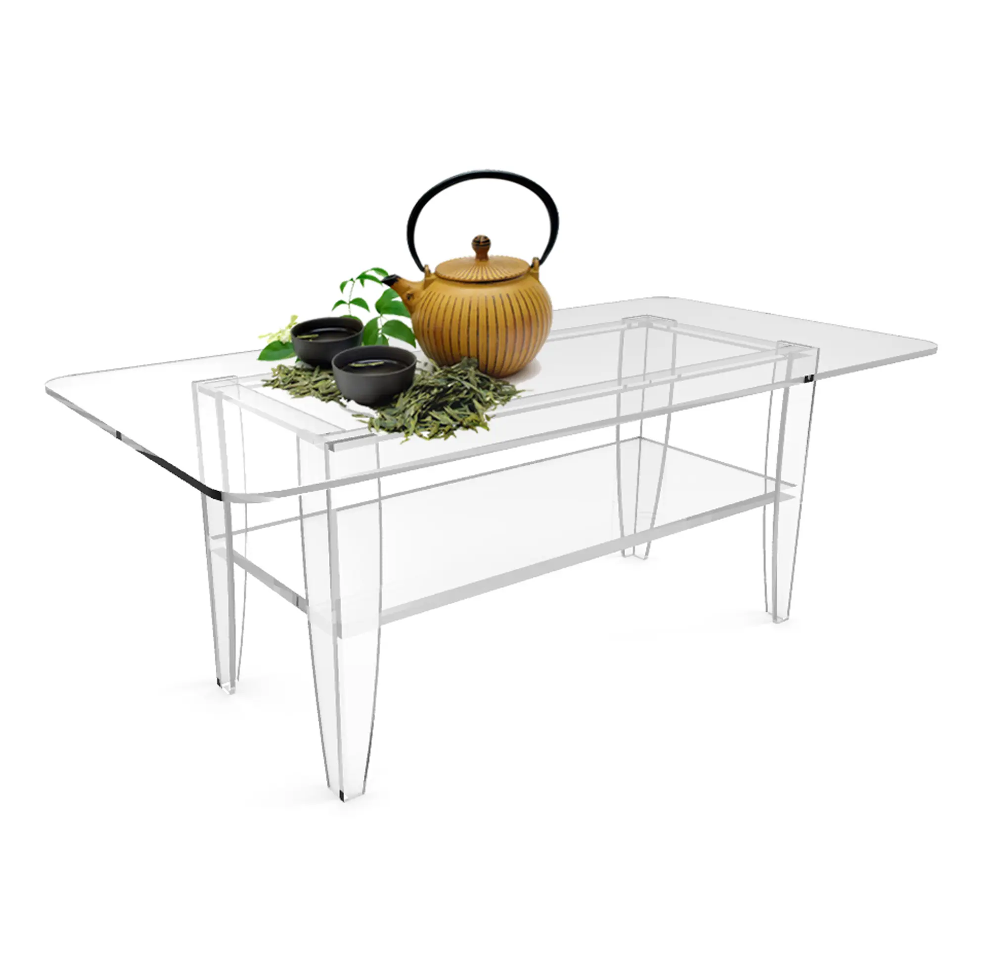 FixtureDisplays® All Clear Coffee Table Plexiglass Frame Glass Tops 14695 14695