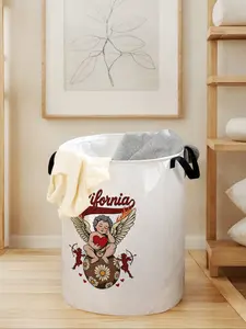 Cartoon Cupid Printed Laundry Basket with Handle, Durable Foldable Storage Bin, Large Capacity Toy Organizer, All Seasons Use