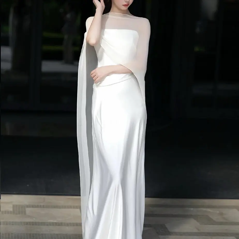 Women's Refined Chiffon Sheer Long Cape Top - Draped Detail, Low Key Luxury Evening Cover Up, effortless layering, chic everyday, refined casual, versatile piece, trending now