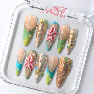 NailPhoria FLORAL DEW - Handmade Press-On Nails | Reusable, Salon-Quality, Long-Lasting, Glossy Design