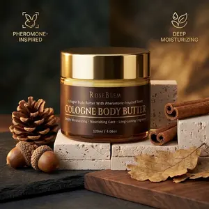 Roseblem Body Butter Cologne– Luxury Second Date Cologne For Men Long-Lasting Masculine Scent & Shea Butter Hydration – Fresh Woody Fragrance with Bergamot, Amberwood & Musk – Daily Moisturizing Cream – 4.06oz