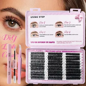 3 in 1 set 300 pcs Fluffy Lash Clusters Eyelash Extensions Kit with Tweezers Bond & Seal 8-16mm Light Volume Wispy Professional Makeup Lashes Easy DIY Non Irritating High Quality 3D Lash Bottom Supplies Set