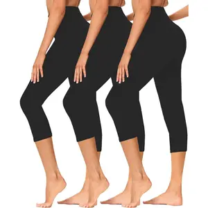 3 Pack Capri Leggings for Women - Stretch Tummy Control Yoga Pants for Cycling Workout