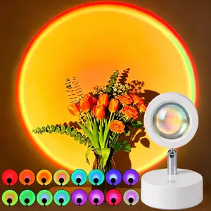 LED Sunset Lamp, 16 Colors RGB Floor Ambient Light, Rainbow Projection, Moon Projector, Ideal for Hotel, Airbnb, Apartment, Bedroom