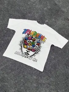 FEEGO Men's Regular Fit Donut Print Round Neck Tee, Casual Short Sleeve Crew Neck T-shirt for Daily Wear, Men's Top for All Seasons, Socks