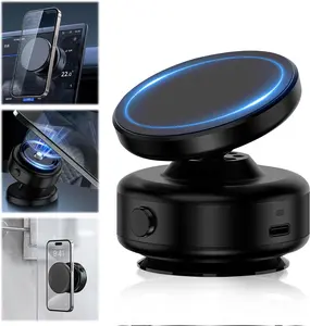 Black Magnetic Phone Holder with Suction Cup, 360° Rotatable Design, Stable & Strong Adsorption, Compatible with 4-7 Inch Smartphones, Ideal for Car & Home Use