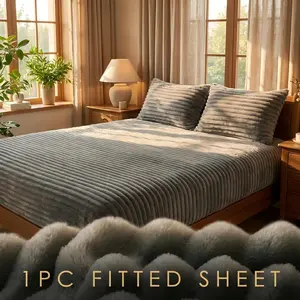 Luxurious High-GSM Milk Velvet Striped Fitted Sheet Deep Pocket 30-34cm 100% Polyester Solid Color Thick Dust-Proof Mattress Protector Machine Washable Active Print 2 No Pillowcase