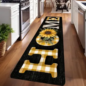 1PC, Yellow and White Checkered Sunflower LettersPatterned strip rugs, Decorative Rug, used for everyday or festive decorations, entryway mats, RV mats, bathroom non-slip mats, bedroom bedside mats, and kitchen mats.