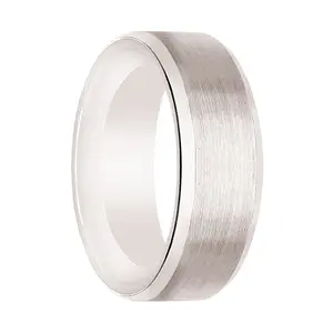 ANTARES | Silver Tungsten Ring, White Ceramic Interior, Beveled