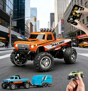 1:64 Scale Mini RC Monster Truck with LED Lights, 2.4GHz Off-Road Remote Control Car, USB Rechargeable & Adjustable Speed, Indoor Outdoor Racing Toy for Kids (Orange)