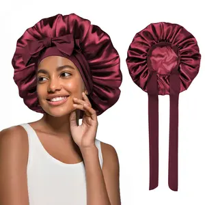 Valentine's Day New Double Layer Satin Adjustable Bonnet with Tie Band for Sleeping Satin Lined Silk Skin Friendly Bonnets for Women Natural Curly Hair